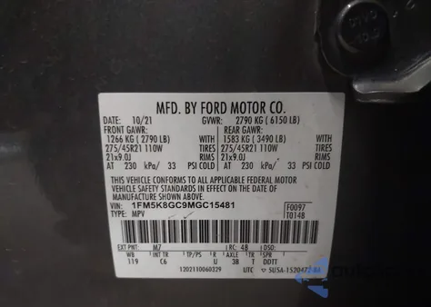 2021 Ford Explorer St z USA, uszkodzony, nr VIN 1FM5K8GC9MGC15481